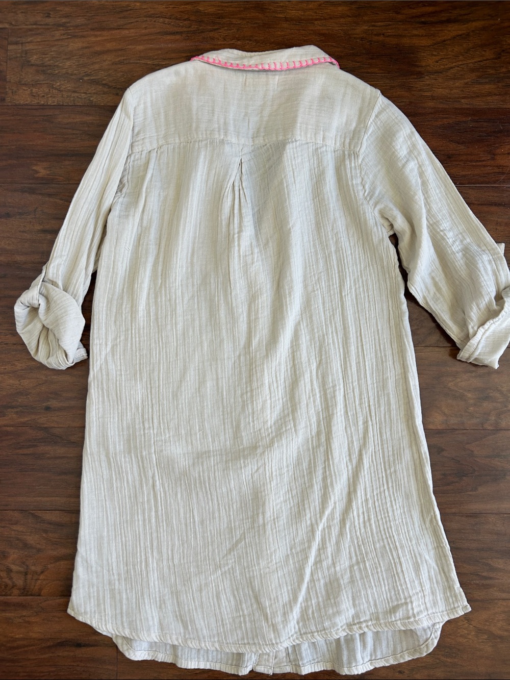 NATURAL LIFE Cream Button-Up Tunic with Pink Trim - Picture 6 of 8